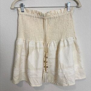 Zara Cream Linen Blend Smocked Embroidered Skirt Women’s Small Coastal Coverup